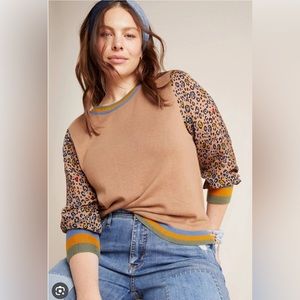 Anthropologie Plus Size Conditions Apply Celina Cashmere Blend Leopard Sweater